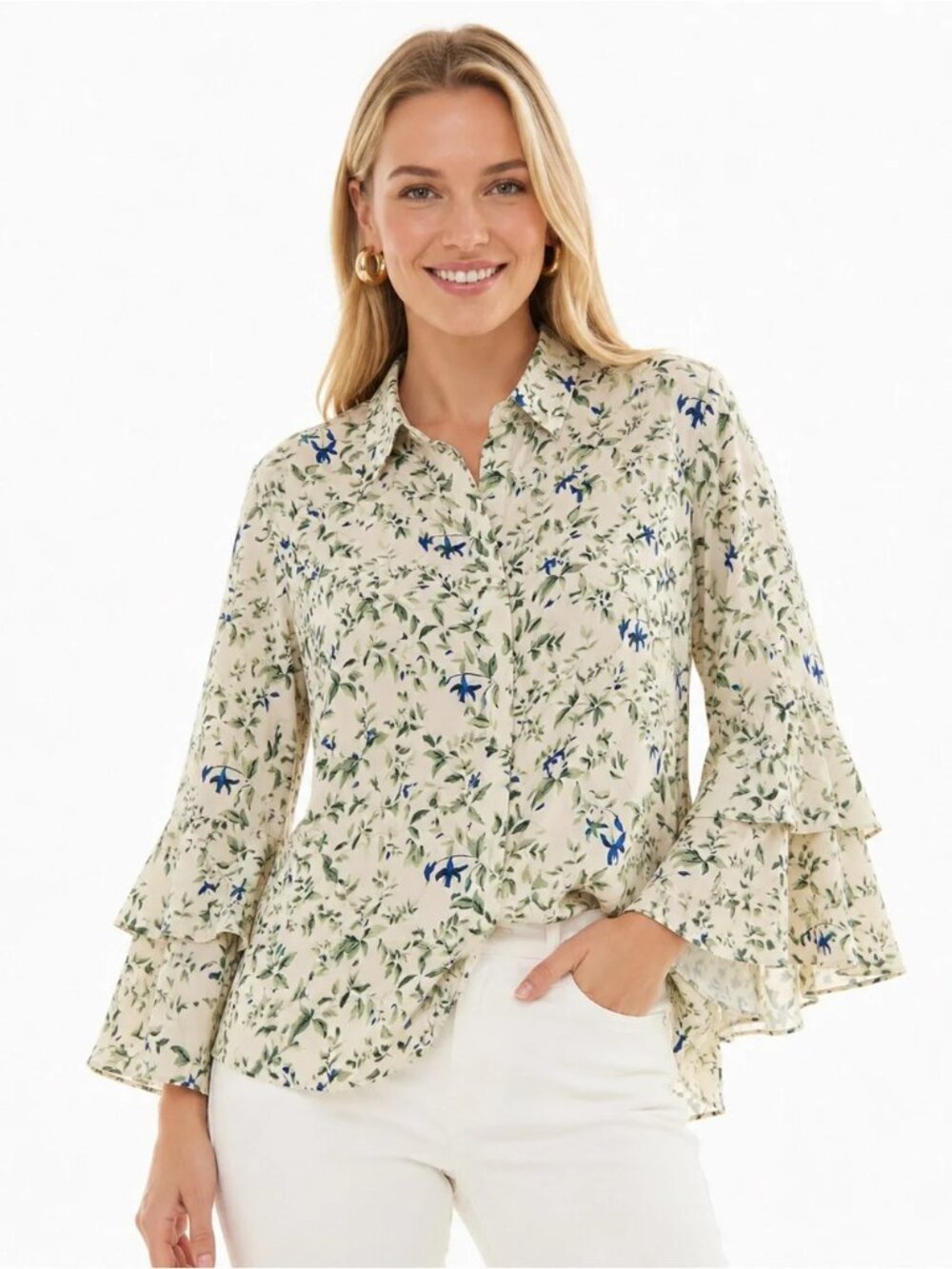 Tuckernuck Lapis Iris Norah Bell Sleeve Blouse Size Small